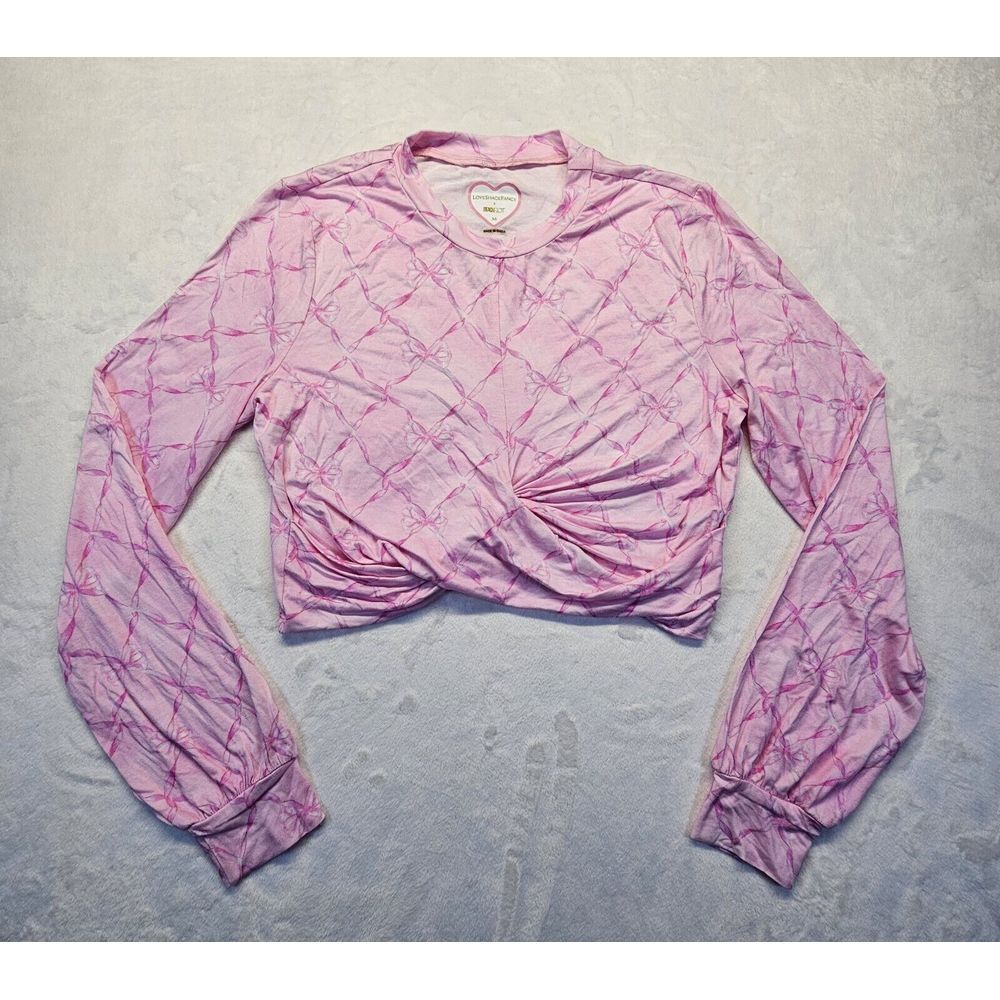 LoveShackFancy Pink Long-Sleeve Cropped Twist Top